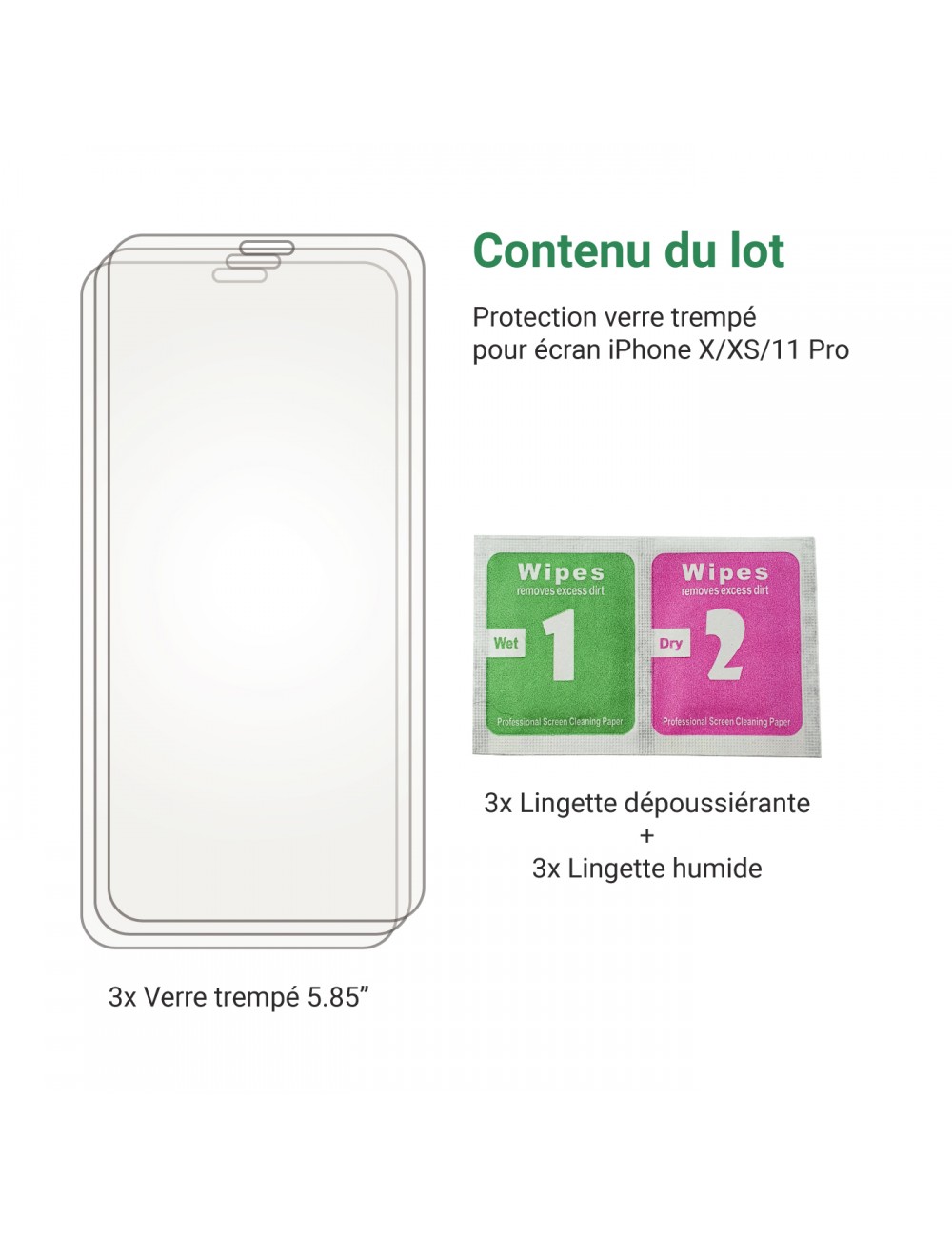 Lot de 3 Protections écran pour iPhone 11 en verre trempé - 9H